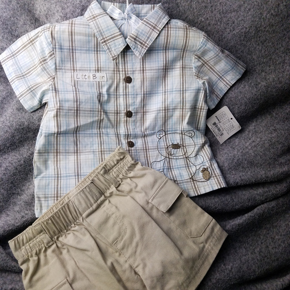 NWT! 3-6 Mos Button down Shirt & khaki shorts set - Picture 5 of 6